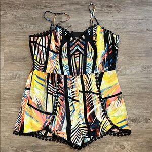 Material Girl XXL Multicolored Romper with Cutout Back